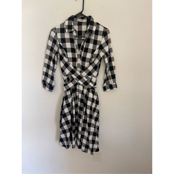 Checkered Wrap Skater Dress Size Small - Picture 1 of 6